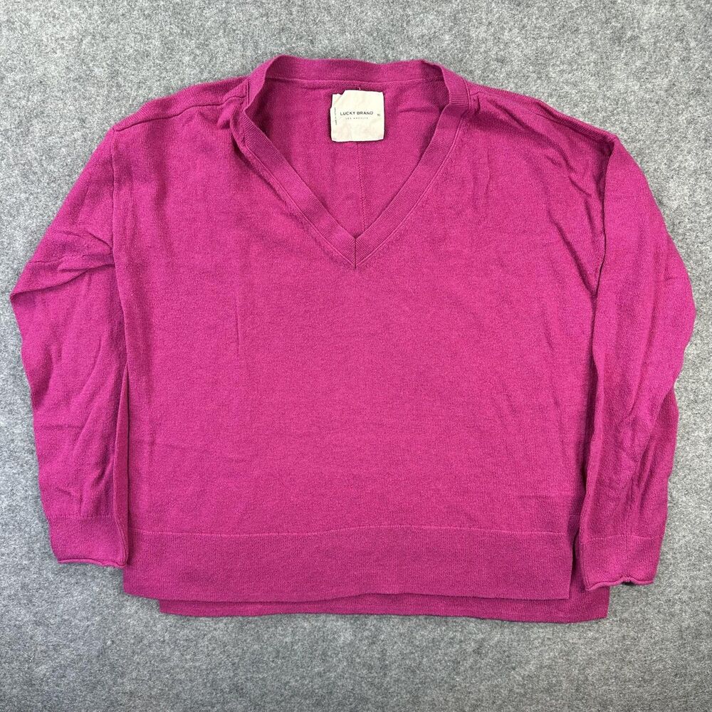 Lucky Brand Sweater Womens XS Pink V Neck Long Sleeve Cashmere Blend Pullover